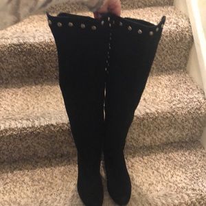 Stuart weitzman black tall wedge boots w studs 7.5